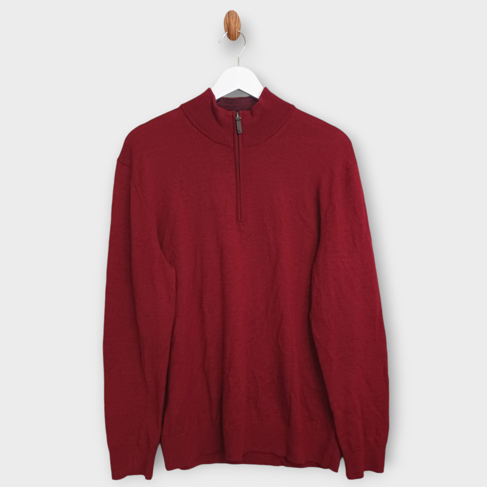 Untuckit Sweater Mens Medium Red Belguardo 1/4 Zip Minimalist Casual Merino Wool
